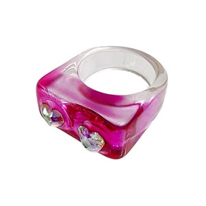 Pink Love Chunky Ring | Pink rectangular Chunky Ring | Fashion Colorful Resin Rings | Fun Handmade Jewelry | Sweet Heart Ring
