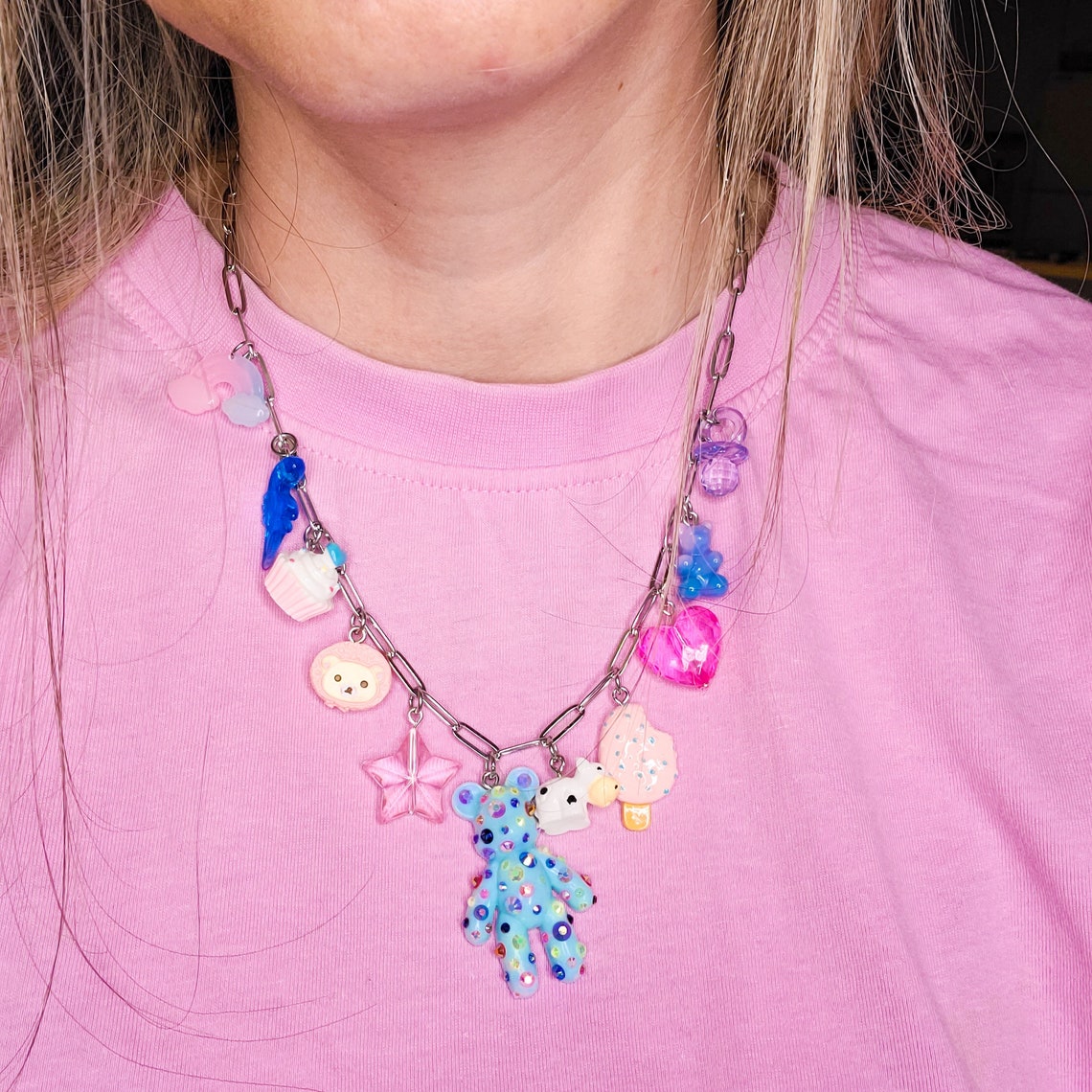 Paperclip charm necklace Resin charm necklace Rave Etsy