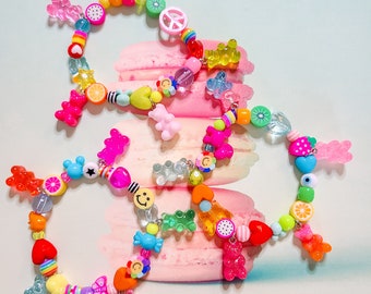 PLUR kandy Rave Neon pink flower Bead Bracelet cuff BNWT Clubwear Festival 