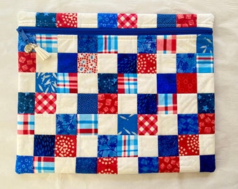 Cross Stitch Project Bag, Quilted Patriotic 4th of July Summer Themed Bag for Medium to Large Projects, Ready to Ship