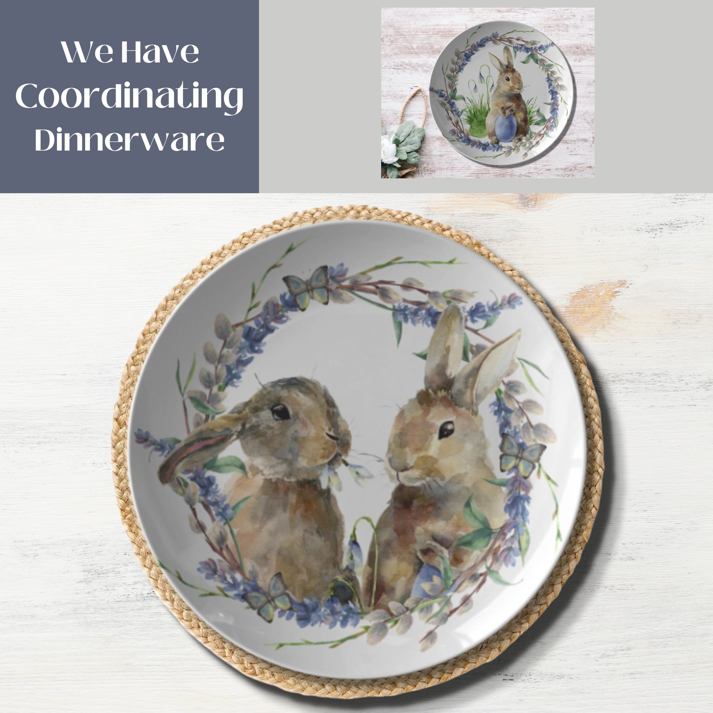 Spring Rabbit Dish Spring Bunnies Dinner Plate - Easter Rabbits Plate, Easter Dinnerware ...