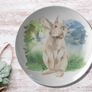 Bunny in A Meadow Plate | Spring Rabbit Decor | Easter Plates | Single Plate, Set of 2, or Set of 4 Plates | 10 In DecoWare Polymer
