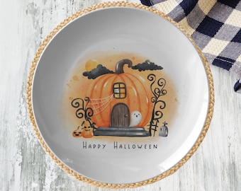 Happy Halloween Pumpkin Plate - Halloween Party Plates, Halloween Table Decor, Fall Pumpkin Ghost Dinnerware Perfect for Fall Entertaining