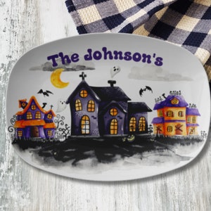 Personalized Haunted House Halloween Platter - Custom Halloween Dinnerware, Halloween Tableware, Custom Halloween Decor, Fall Party Tray