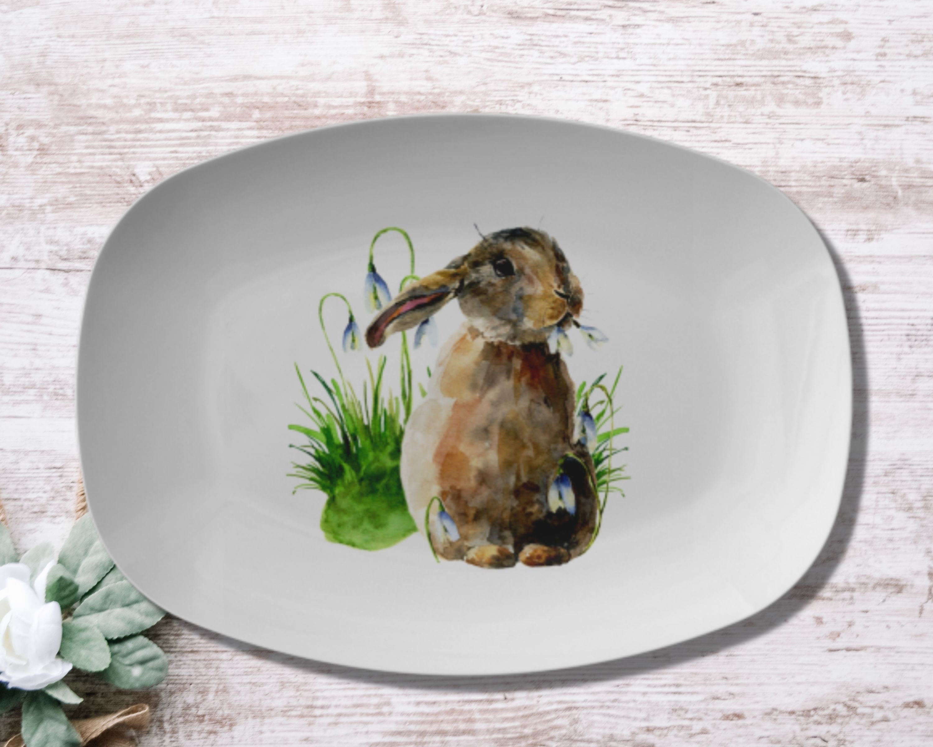 Easter Bunny Platter Spring Rabbit Platter Floral Platter Etsy
