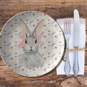 Spring Floral Bunny Dinner Plate | Easter Flower Rabbit 4 Plates Set | 10 In DecoWare Polymer | Holiday Kitchenware | Easter Home Decor