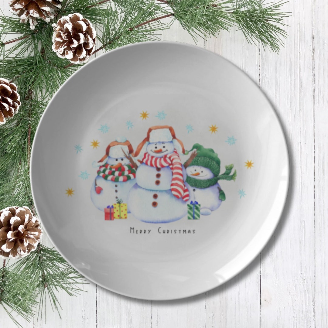 Merry Christmas Snowmen Plate, Snowmen Dinnerware, Snowmen Table Decor, Christmas Decor, Snowmen