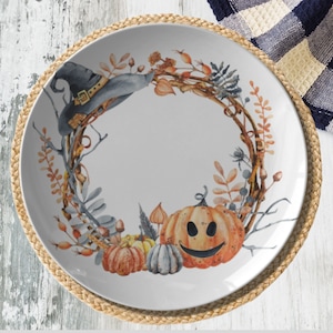 Halloween Pumpkin Decorative Plate - Festive Fall Halloween Themed Plates, Halloween Party Dinnerware, Halloween Table Dinnerware Decor