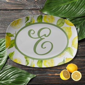 Monogram Lemon Platter - Custom Kitchen Platter, Summer Dinnerware, Lemon Tray, Gift Platter, Lemon Kitchen Decor, Custom Tray