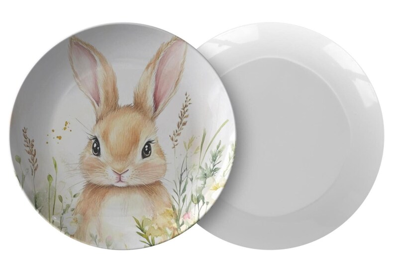 Bunny Plate – Cute Watercolor Rabbit Dinnerware, Easter Dishes, Easter ...