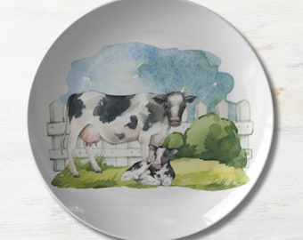 Farmhouse Cow Plate, Cow and Calf Dinner Plate,  Farmhouse Dinnerware, Cow Kitchen Decor, Cow Table Decor, Western Dinnerware, Farm Decor