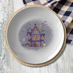 Halloween Haunted House Plate - Spooky Halloween Party Plates, Fall Dinnerware with Haunted House Ghost Design, Halloween Table Decoration