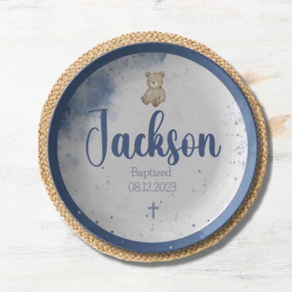 Baptism Gift Plate For Boy - Personalized Baptism Keepsake, Christening or Godson Gift, Blue Baptism Custom Gift, Religious Faith Present