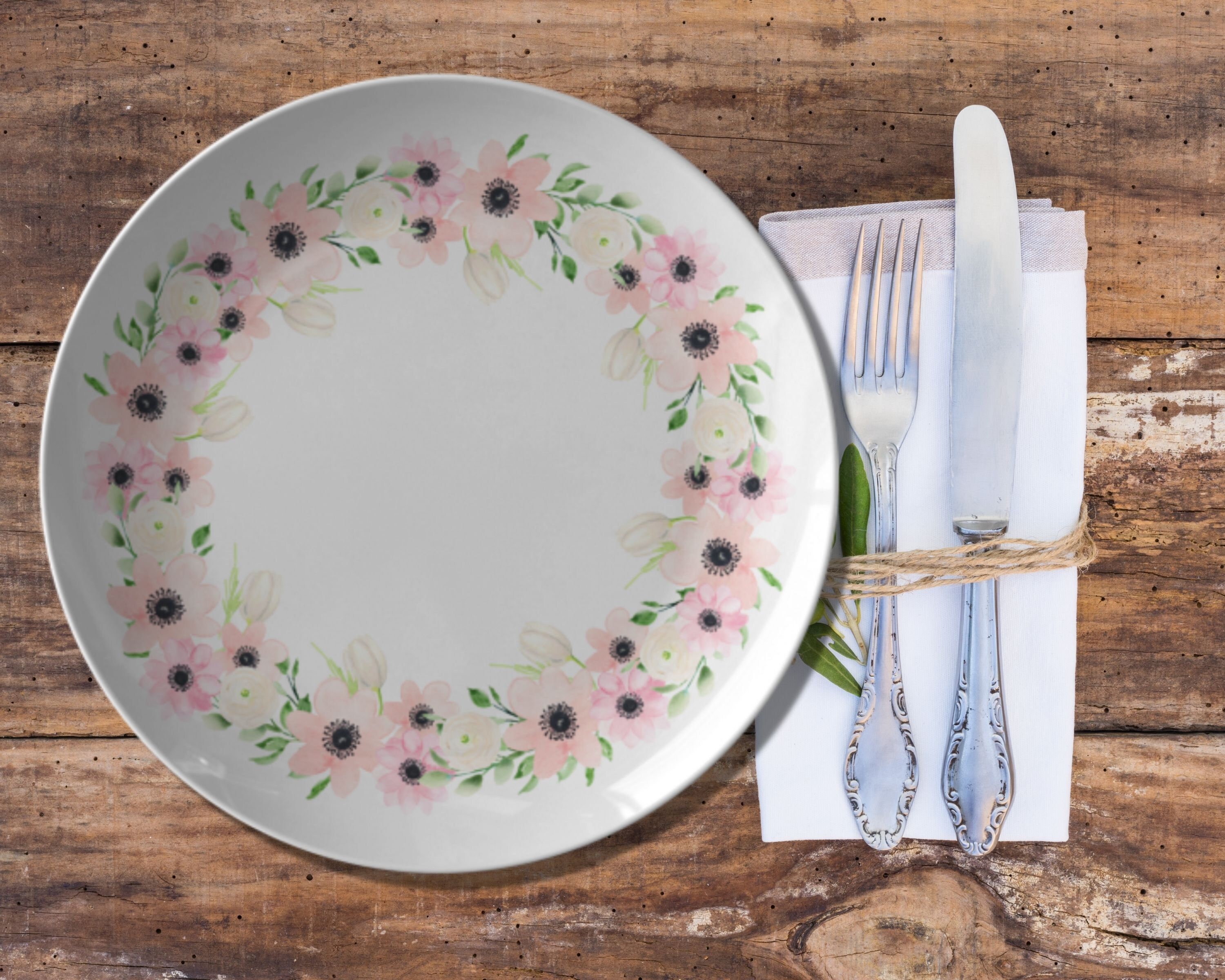 decorative plates set pink floral dinner plate Easter plates spring wreath plate Floral spring dinner plate spring dinnerware|10” plate