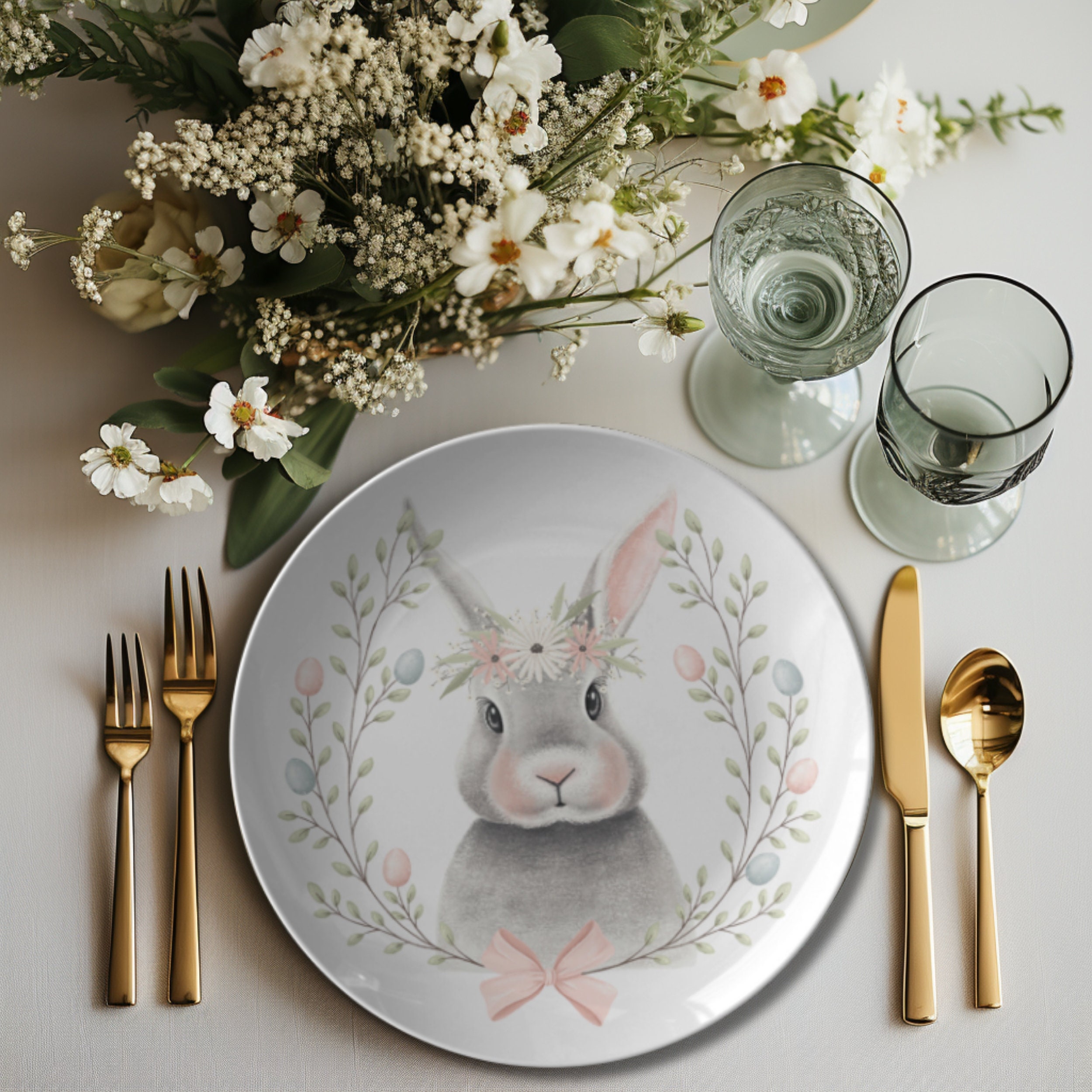 Decorative Plate Ceramic Bunny Plate Balery Rabbit Hunger Print