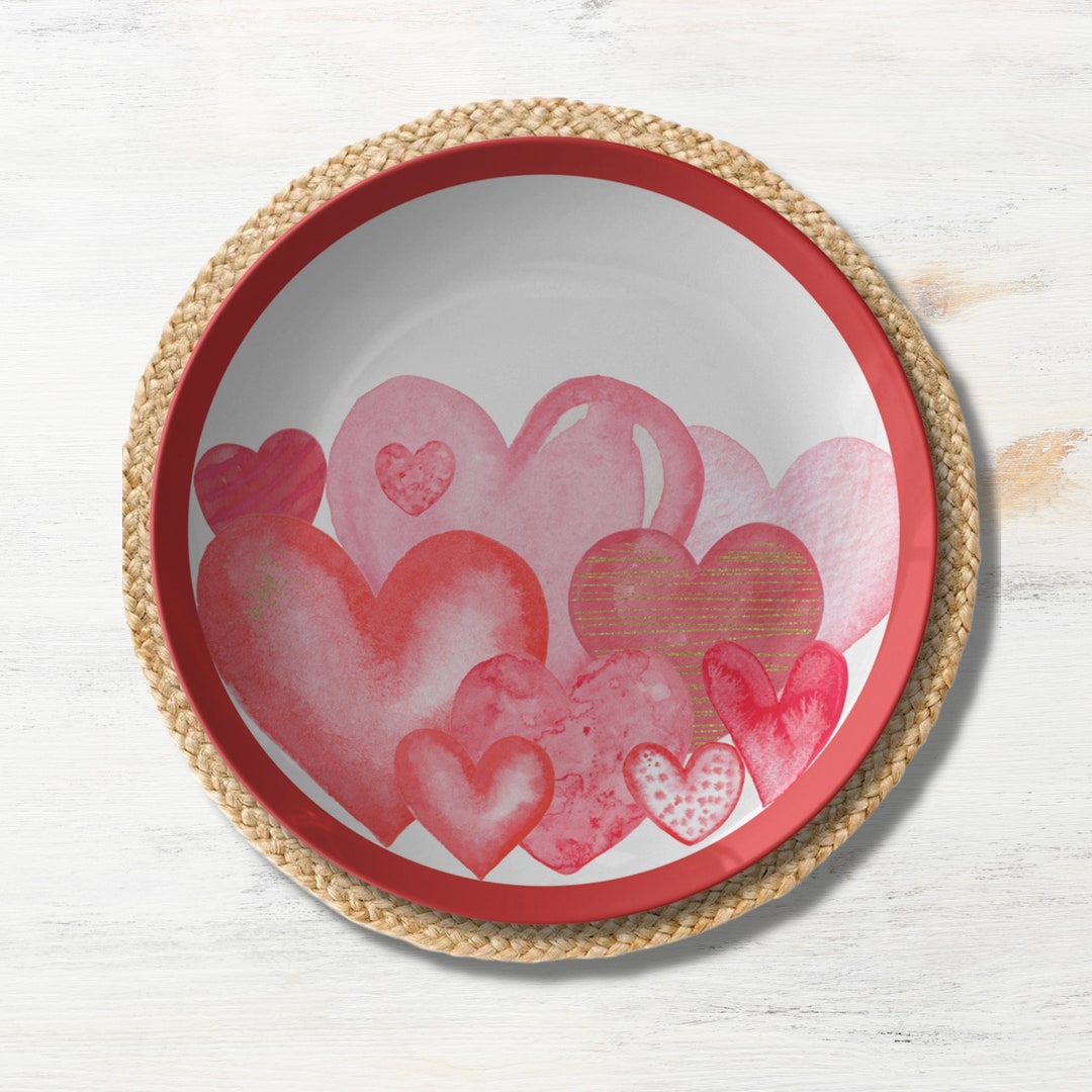 Watercolor Hearts Valentine Plate Valentine Dinnerware, Valentine Gift