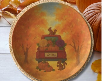Fall Pumpkin Truck Plate, Autumn Dinnerware, Vintage Farmhouse Fall Decor, Cozy Fall Kitchenware, Farmhouse Tableware, Fall Kitchen Decor