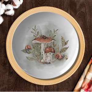 Mushroom Plate - Mushroom Dinnerware, Mushroom Table Decor,  Mushroom and Snail Dinnerware, Mushroom Dinner Set, Gift for Mushroom Lover