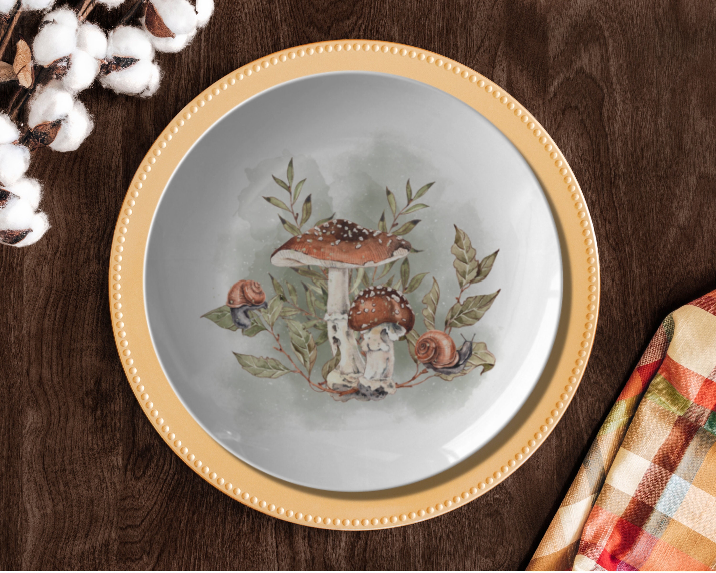 Mushroom Plate Mushroom Dinnerware, Mushroom Table Decor, Mushroom and