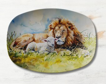 Lion and Lamb Platter - Christian Dinnerware, Religious Platter, Lion and Lamb Table Decor, Religious Gift, Decorative Christian Server