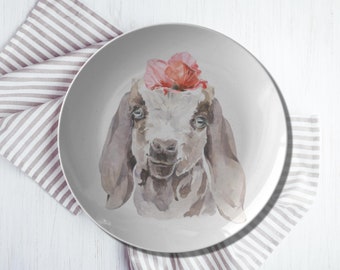 Floral Goat Plate | Floral Goat Plates | Farm Animal Plates | Farm Themed Dinnerware | Decorative Farmhouse Dishes | Goat Decor | DecoWare