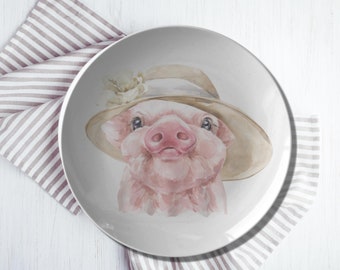 Pig Plate | Farm Floral Dishes | Farm Animal Themed Dinnerware | Farmhouse Pig Plate Set | Farm Decor | 10 Inch Plate | DecoWare | USA