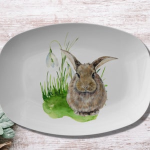 Spring Bunny Platter | Easter Dinner Platters | Spring Easter Rabbit Server | 10x14 Serving Platter | ThermoSāf Polymer