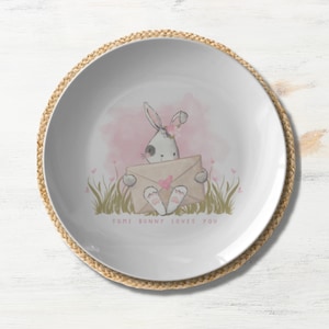 Valentine Bunny Plate - &quot;Some Bunny Loves You&quot; Plate, Rabbit Bunny Dinnerware, Valentine Dinnerware, Pink Bunny Table Decor, Valentine Gift