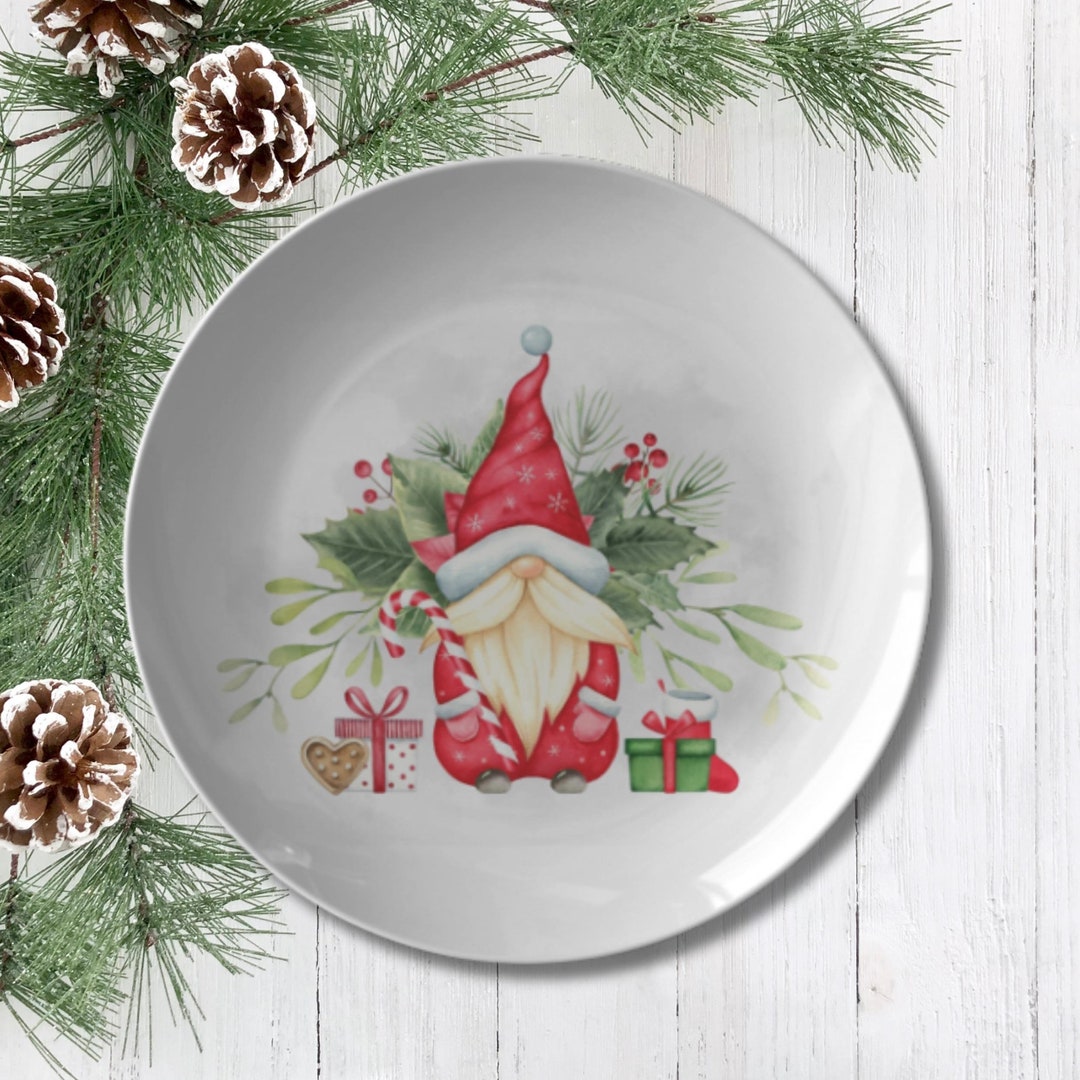 Christmas Santa Gnome Plate Christmas Dinnerware Christmas Etsy