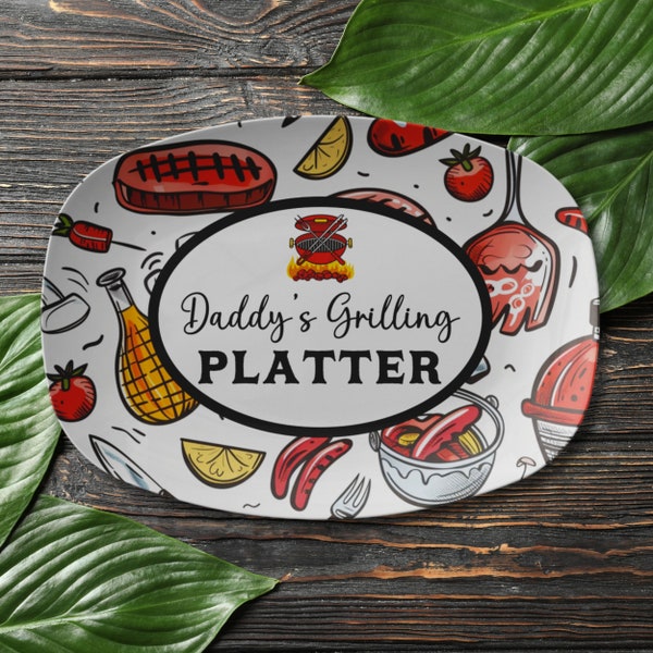 Custom Daddys Grilling Platter for Father's Day or Birthday, Personalized BBQ Grilling Plate, Gift for Dad, Gift For Him, Barbeque Server