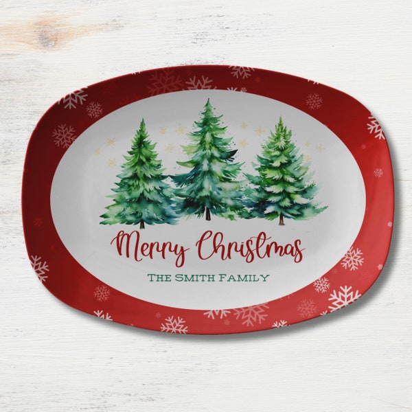 Personalized Merry Christmas Platter,  Christmas Dinnerware, Custom Christmas Server, Christmas Platter, Christmas Tree Custom Platter