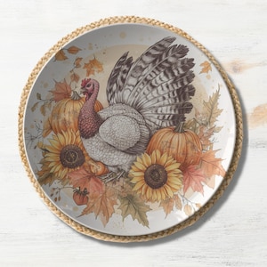 Turkey Plate - Thanksgiving Dinnerware, Autumn Table Decor, Turkey Serving Plate, Fall Dishes, Thanksgiving Turkey Kitchen Decor