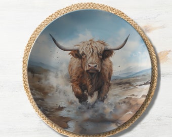 Highland Cow Plate - Cow Dinnerware, Highland Cow Watercolor Table Decor, Farmhouse Decor, Western Dinnerware, Highland Cow Gift Plate