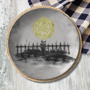 Halloween Black Cat Plate, Halloween Party Plates,  Spooky Seasonal Dishes Perfect for Halloween Table Decor, Fall Themed Dinnerware