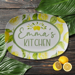 Personalized Lemon Platter - Custom Kitchen Platter, Summer Dinnerware, Lemon Tray, Gift Platter, Lemon Kitchen Decor, Custom Tray