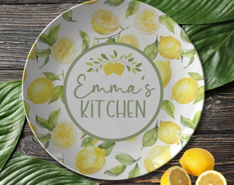 Custom Kitchen Lemon Plate - Personalized Lemon Dinnerware, Custom Kitchen Dish, Summer Dinnerware, Lemon Gift Plate, Lemon Table Decor