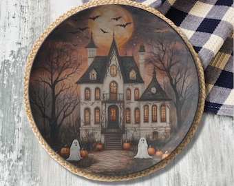 Halloween Haunted House Plate - Spooky Dinnerware, Halloween Table Decor, Fall Kitchen Decor, Halloween Party Table Decor