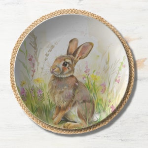 Easter Bunny Plates - Rabbit Dinnerware, Floral Spring Rabbit Easter Plates, Easter Table Decor, Easter Dinnerware, Bunny Rabbit Lover Gift