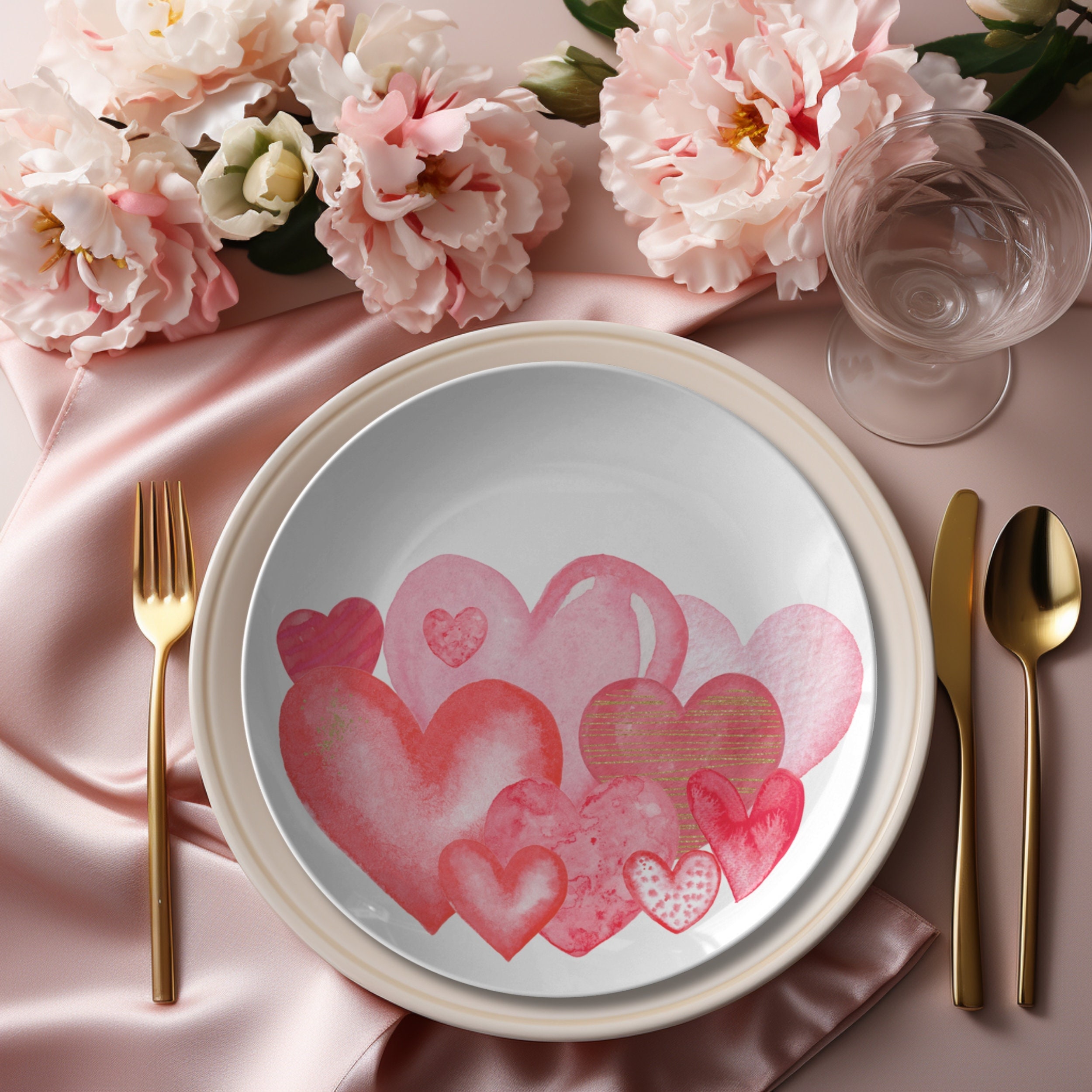 Watercolor Hearts Valentine Plate Valentine Dinnerware, Valentine Gift