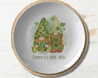 St. Patricks Day Dinner Plate - Green Gnome Plates, Saint Pattys Day Table Decor,  St. Pattys Dinnerware, Irish Gnome Table Decor