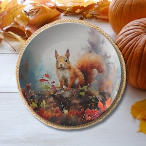 Squirrel Dinner Plate - Squirrel Dinnerware, Fall Squirrel Table Decor, Thanksgiving Dinnerware, Squirrel Gift Plate, Squirrel Kitchen Decor