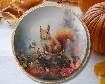 Squirrel Dinner Plate - Squirrel Dinnerware, Fall Squirrel Table Decor, Thanksgiving Dinnerware, Squirrel Gift Plate, Squirrel Kitchen Decor