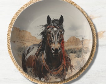 Horse Plate - Apache Style Watercolor Horse Plates, Western Dinnerware, Farmhouse Style Table Decor, Gift for Horse Lovers, Western Decor