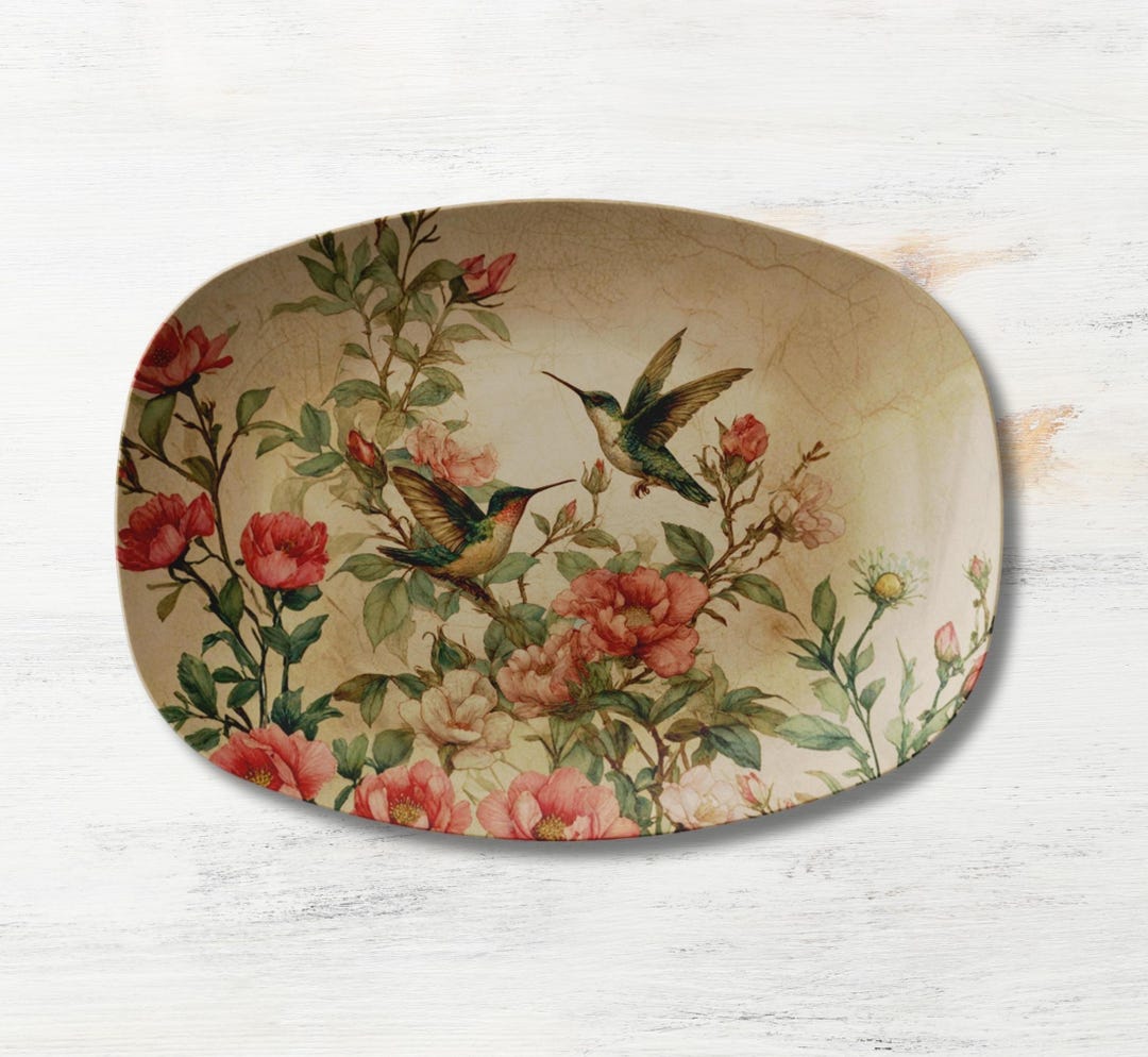 Hummingbird Platter – Vintage Style Hummingbird Serving Tray With Roses ...