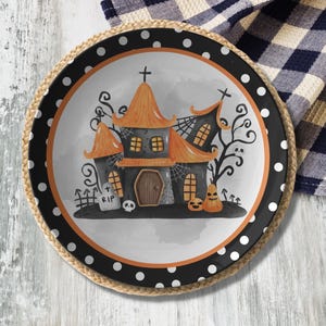 Halloween Plate - Cute Spooky Halloween Plate, Haunted House Kitchen Decor, Halloween Table Decor, Fall Dinnerware, Halloween Gift Plate