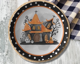 Halloween Plate - Cute Spooky Halloween Plate, Haunted House Kitchen Decor, Halloween Table Decor, Fall Dinnerware, Halloween Gift Plate