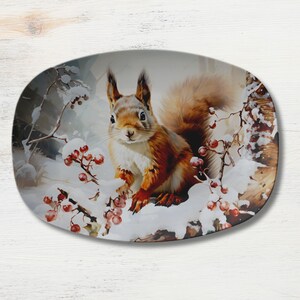 Christmas Squirrel Platter, Squirrel Dinnerware, Winter Squirrel Table Decor, Christmas Dinnerware, Squirrel Gift, Christmas Squirrel Decor