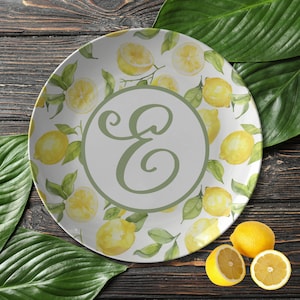 Monogram Lemon Plate - Custom Kitchen Platter, Summer Dinnerware, Lemon Tray, Wedding Gift Plate, Lemon Kitchen Decor, Custom Lemon Decor
