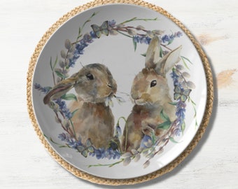Spring Bunnies Dinner Plate - Easter Rabbits Plate, Easter Dinnerware,  Bunny Plates,  Easter Table Decor, Easter Dishes, Rabbit Lover Gift