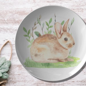 Rabbit Plate, Rabbit Dinnerware, Bunny Table Decor, Rabbit in Nature, Rabbit Kitchen, Bunny Decor, Spring Plates, Gift For Rabbit Lover